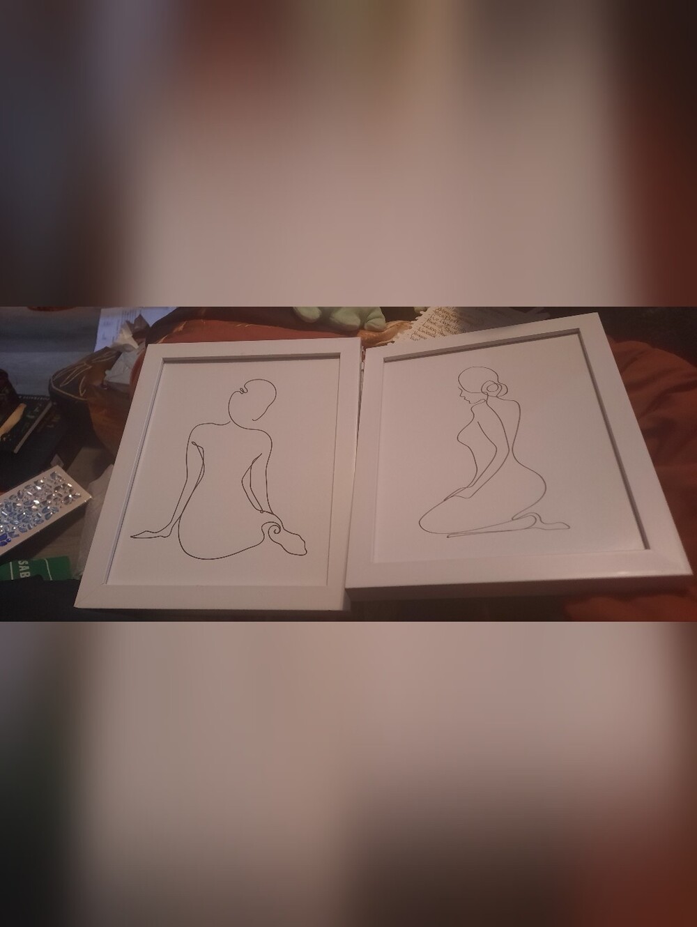 Minimalist Line Art Nude Woman Wall Art Set - White Frame
